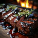 LOMO DE RES ASADO CON ARÁNDANOS.