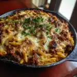 Pasta Gratinada con Carne y Queso Fundido