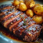 Lomo de res glaseado acompañado de papas baby asadas
