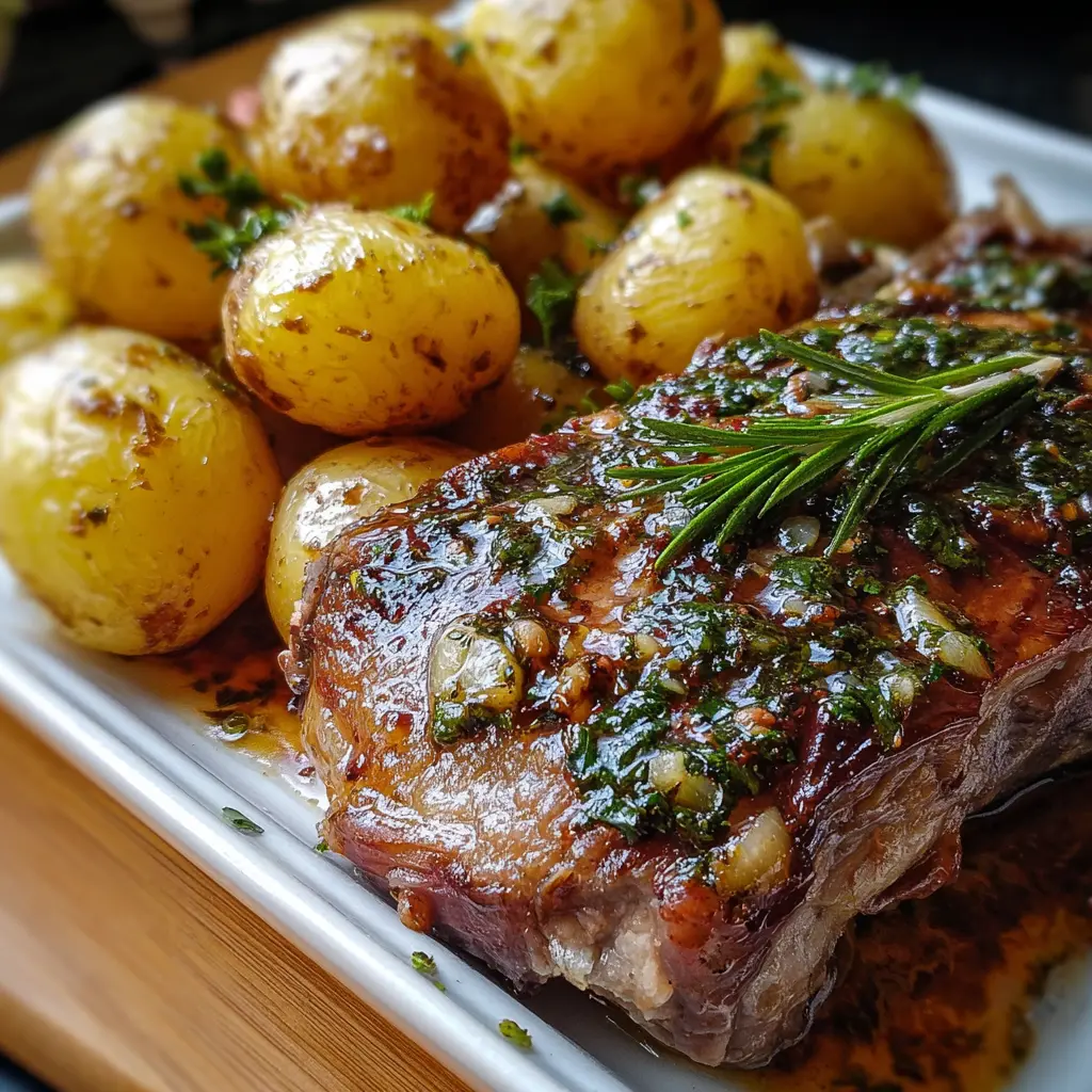 Pierna de Cordero con Ajo y Hierbas con Patatas