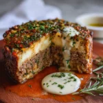 Pastel de Carne de Res con Costra de Hierbas y Salsa Blanca