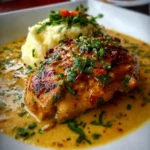 Pollo en Salsa Cremosa de Ajo con Puré de Patatas