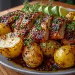 Pechuga de pollo asada con papas cambray