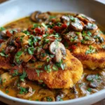 Milanesas de pollo en salsa de champiñones