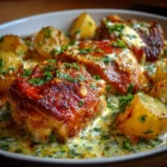 Pollo al Horno con Patatas en Salsa Cremosa de Queso