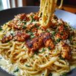 Espaguetis con pollo y salsa de cuatro quesos