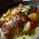 Pollo con Patatas en Salsa Cremosa de Queso