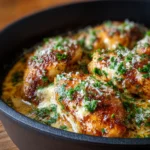 Pollo en salsa de nata, ajo y parmesano