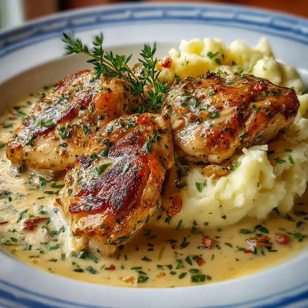 Pollo cremoso con puré de patatas al ajo