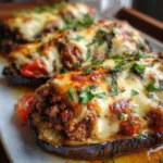 Berenjenas rellenas de carne de res y queso de cabra