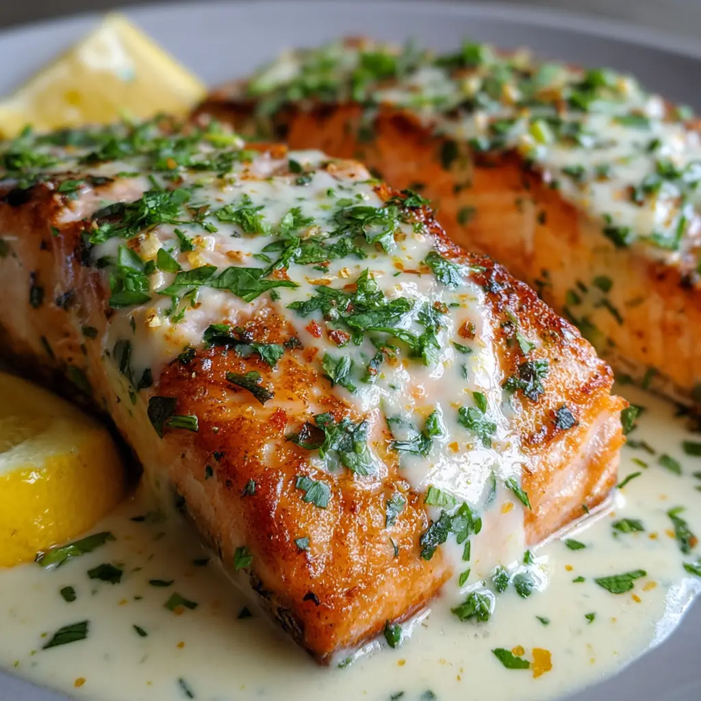 SalmĂłn al Horno con Salsa Cremosa de LimĂłn y Ajo