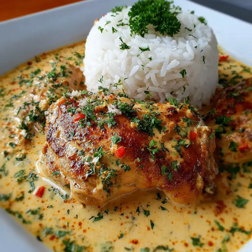 Muslos de Pollo Cremosos con Arroz Blanco