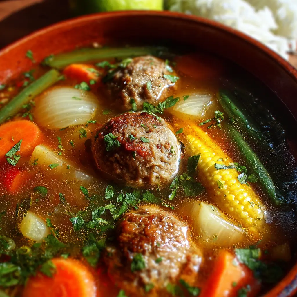 Caldo de Albóndigas de Res con Verduras