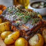 Pierna de Cordero con Ajo, Hierbas y Papas