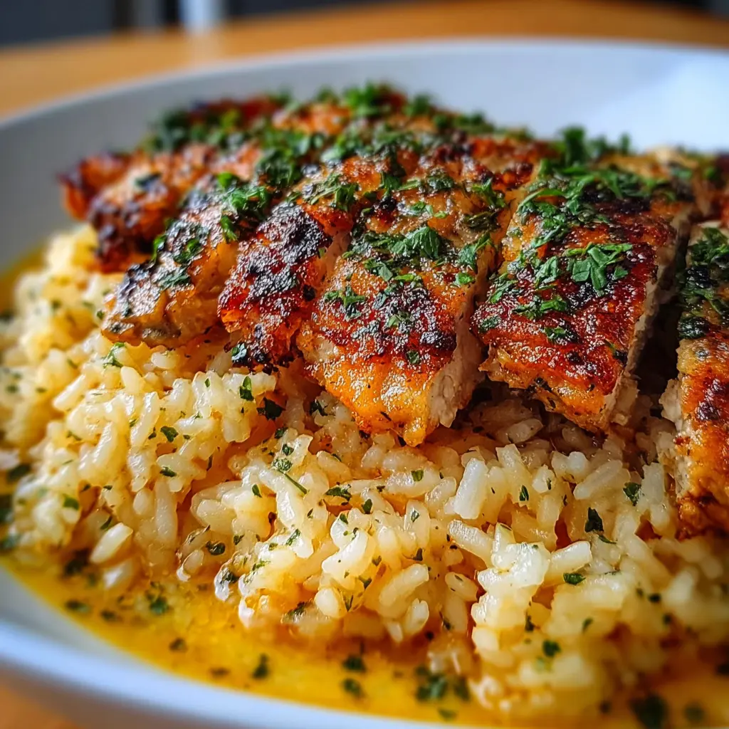 Arroz con Mantequilla y Pollo Sellado con Hierbas