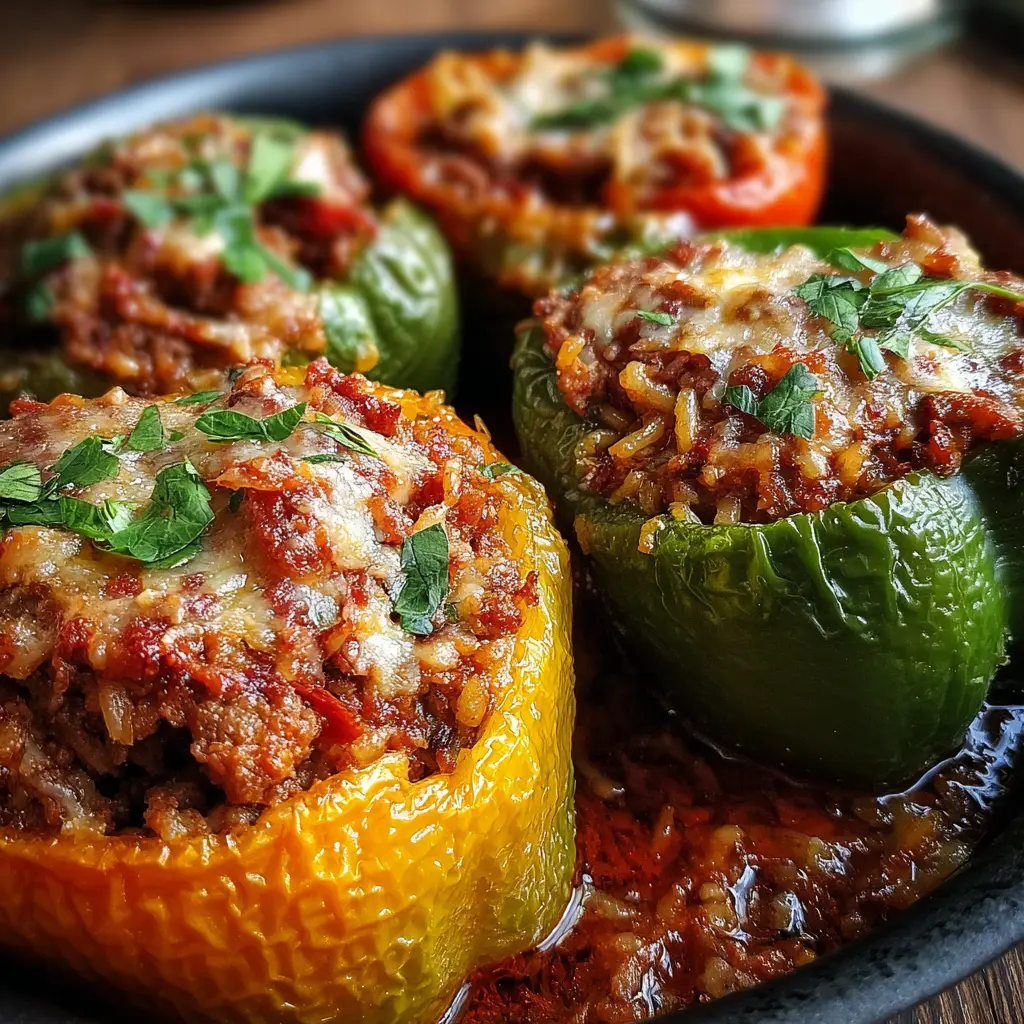 Pimientos rellenos de carne, jugosos y llenos de sabor