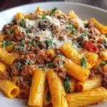 Rigatoni con Carne Molida en Salsa de Cuatro Quesos con Velveeta