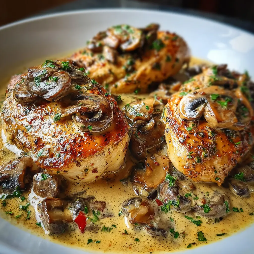 Pechuga de pollo en salsa cremosa de champiñones