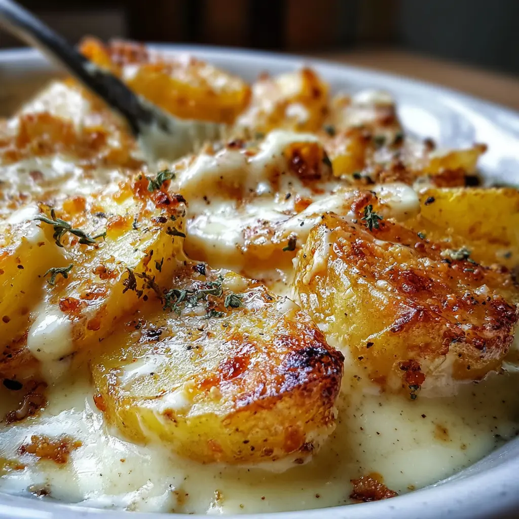 Patatas tiernas y jugosas con nuez moscada y crema aterciopelada 🥔🥛🧀✨