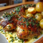 Pollo al Horno con Patatas en Salsa de Queso