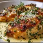 Pollo en salsa de nata, ajo y parmesano