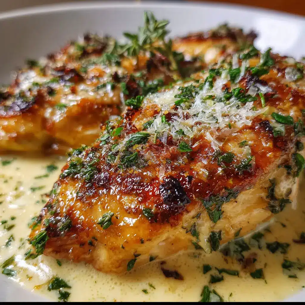 Pollo en salsa de nata, ajo y parmesano