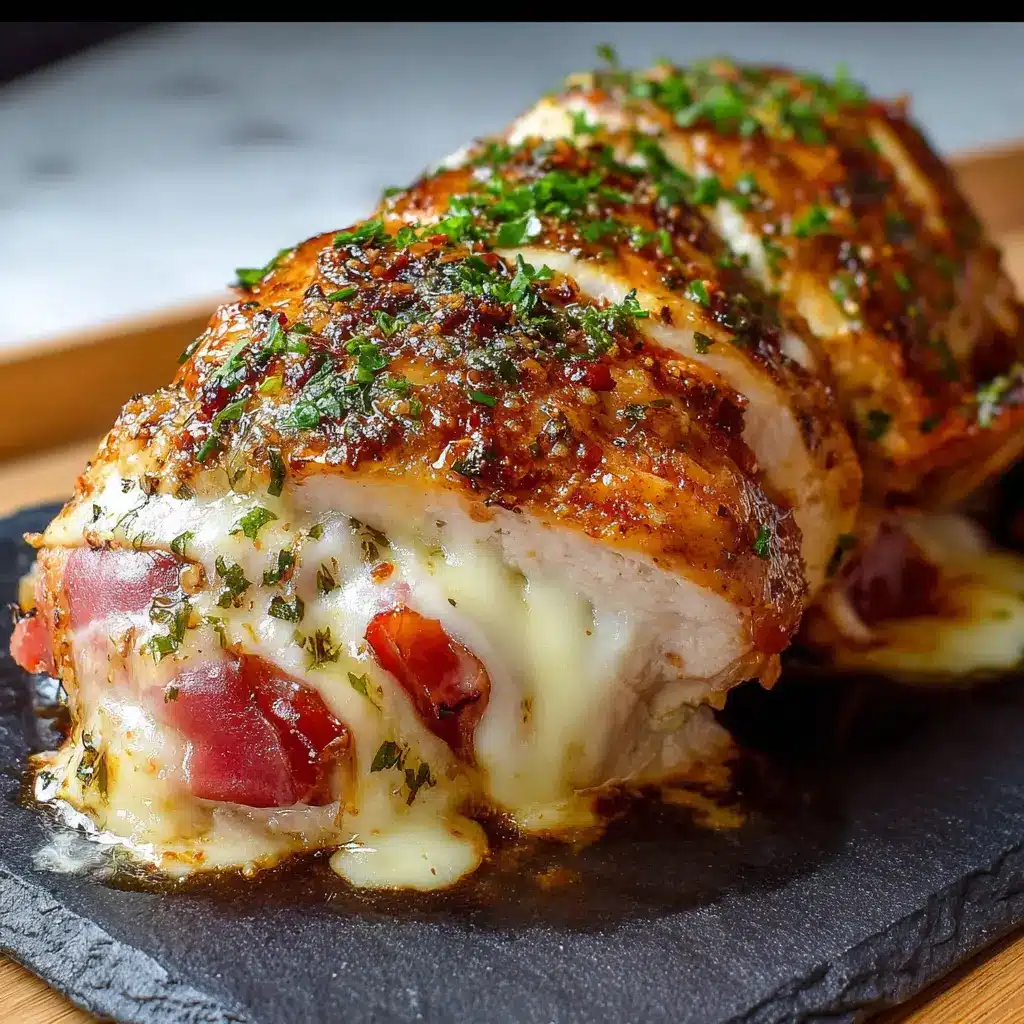 Pollo relleno de jamón y queso al horno a cambio de un simple gracias.