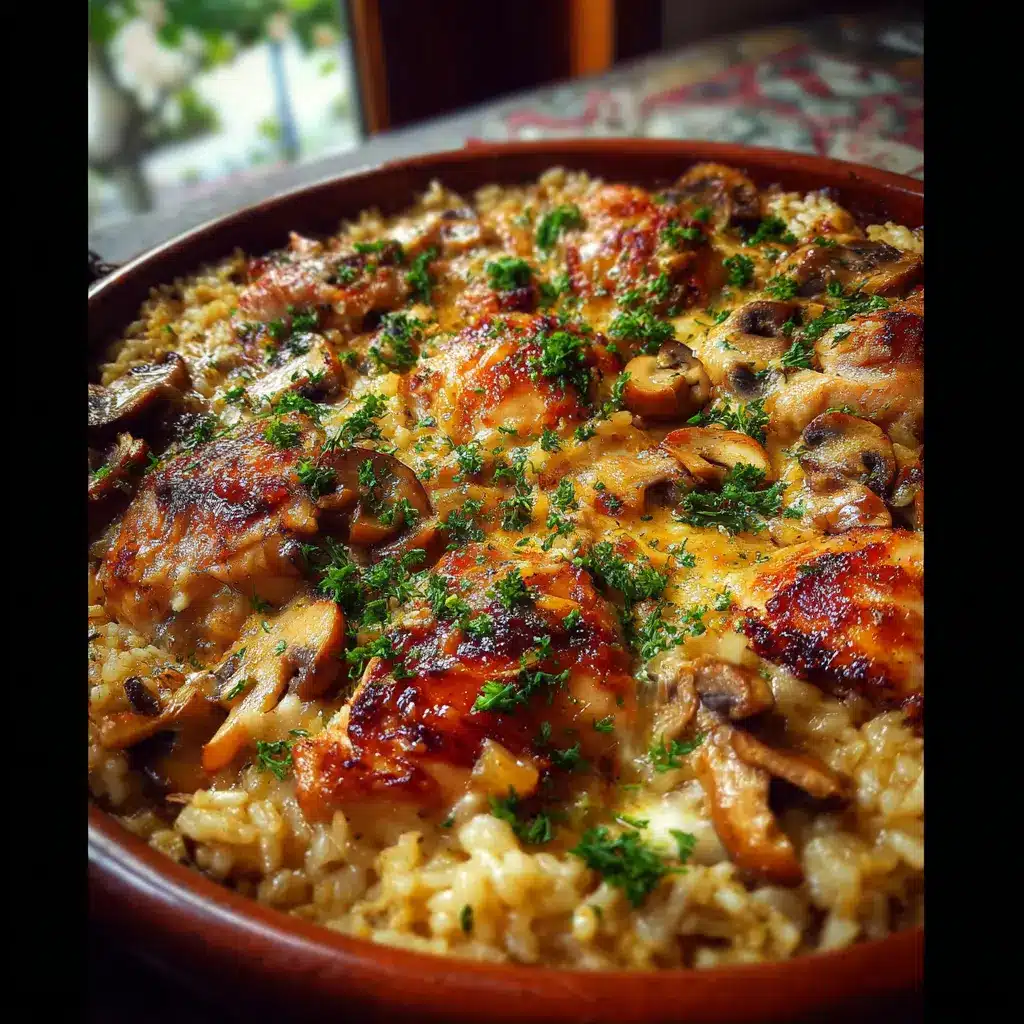 Arroz gratinado con pollo y champiñones