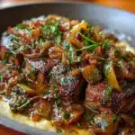 Lomo con salsa de cebollitas caramelizadas