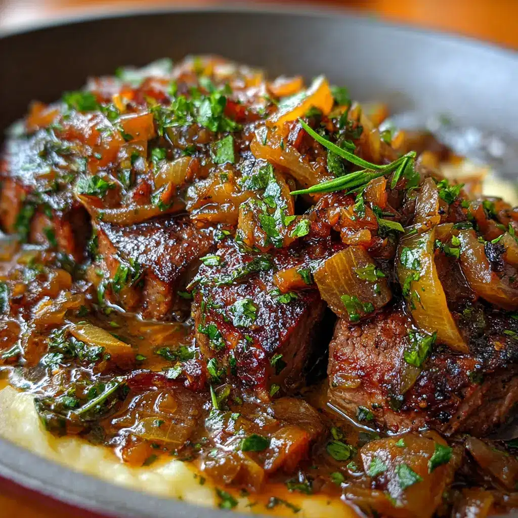 Lomo con salsa de cebollitas caramelizadas