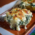 Papa Rellena de Espinacas y Queso Crema Gratinado
