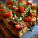 Pinchos de tofu, tomate y albahaca