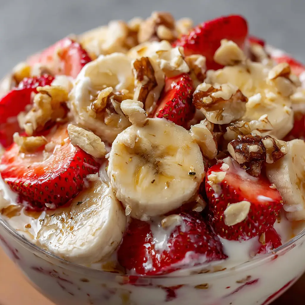 Ensalada Cremosa de Fresas, Banana, Pasas y Nueces