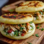 Arepas rellenas con pollo y cebollas