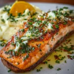 Salmón con Mantequilla y Ajo Puré Cremoso