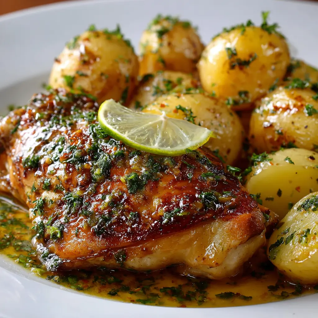 Pollo al limón con papas al natural
