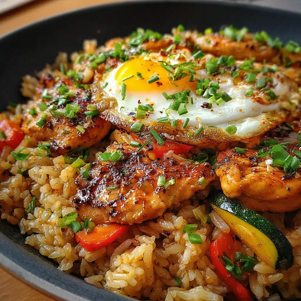 Wok de pollo, huevo y arroz integral