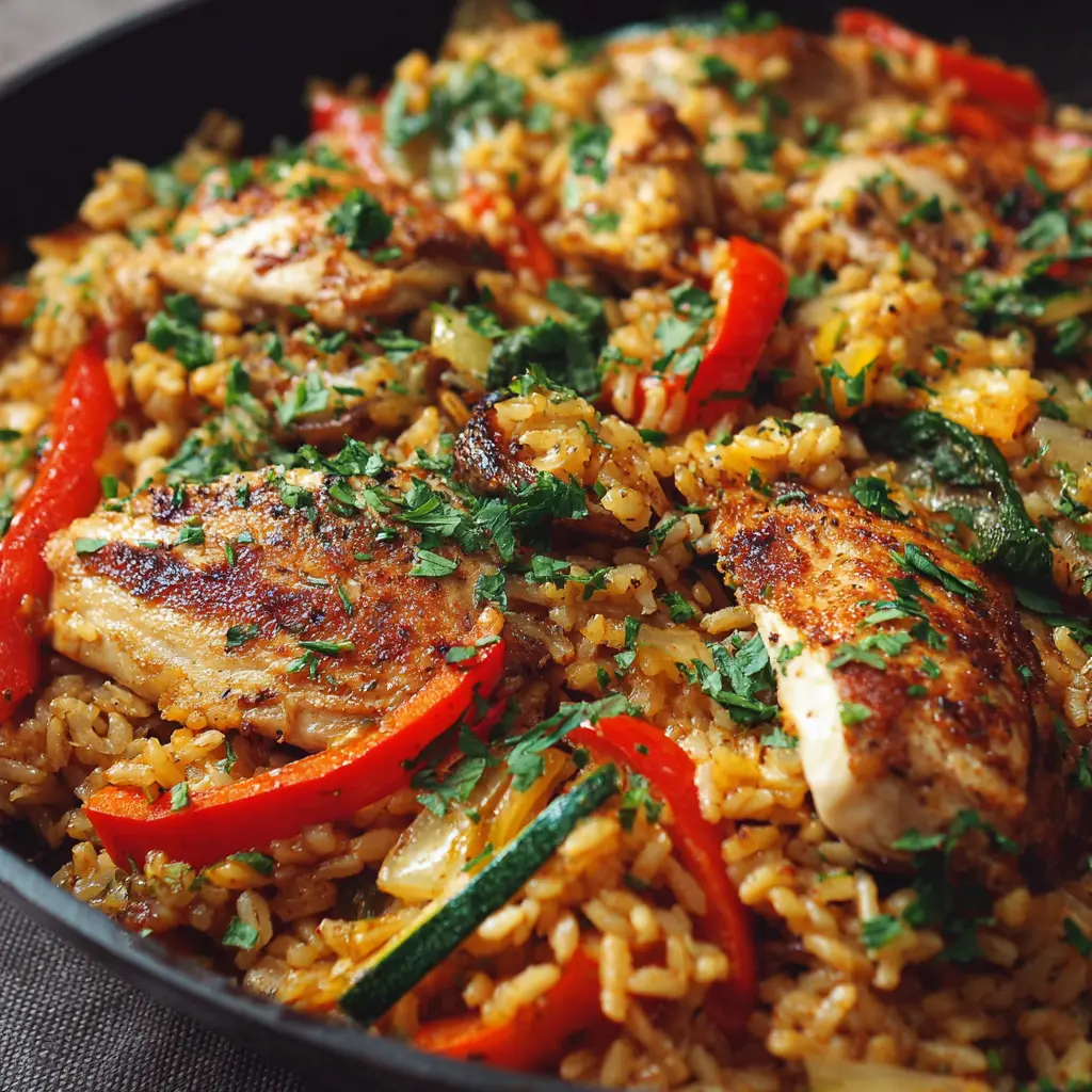 Bol de arroz integral con pollo y vegetales salteados
