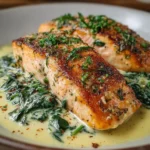 Salmón en salsa cremosa de espinacas