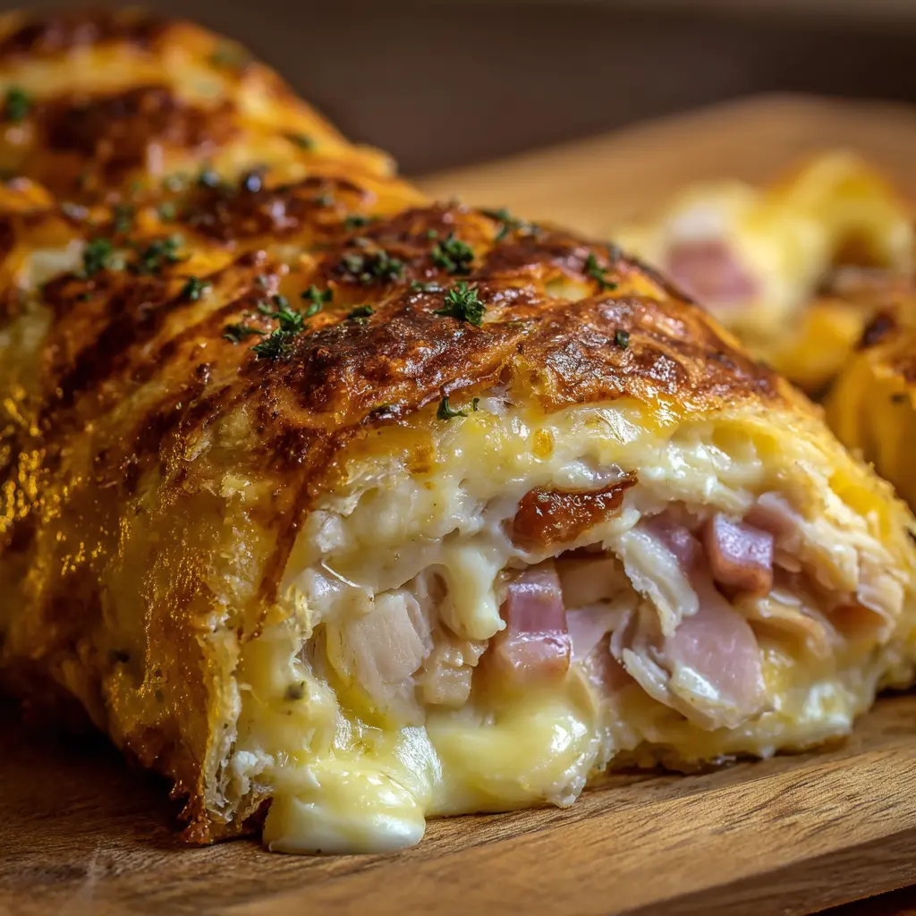 Rollo de Papa con Queso y Chicken Ham: Cremoso, Dorado y Súper Irresistible