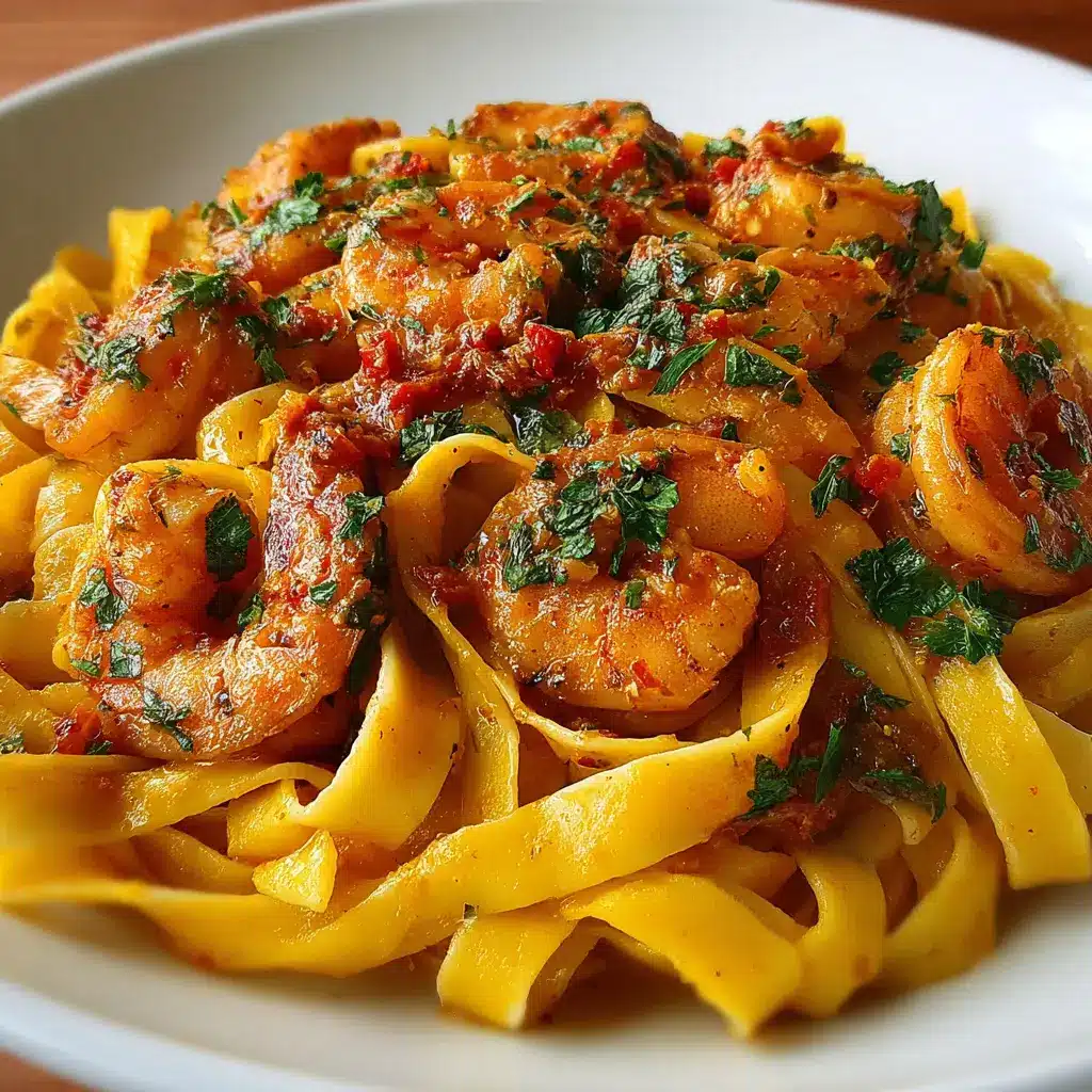 Tagliatelle con salsa picante de camarones