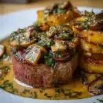 Tournedo de lomo y hongos con papas crocantes