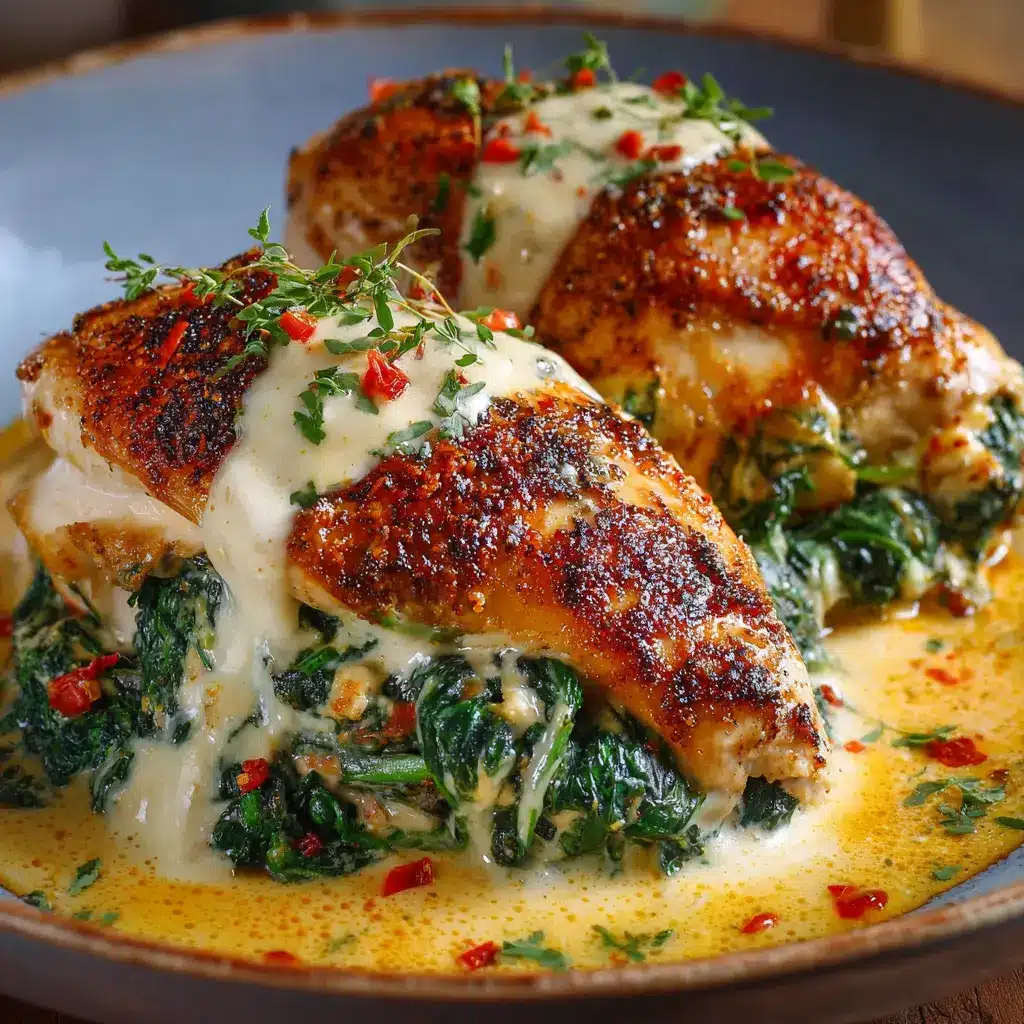 Pechugas de Pollo Rellenas de Espinaca y Queso en Salsa Cremosa