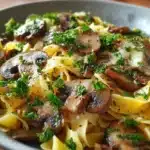 Tallarines al huevo con champiñones y perejil