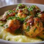 Mollejas al verdeo con puré de papas