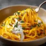 Espaguetis con crema de calabaza