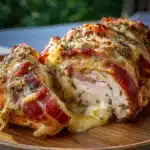 Pollo relleno de jamón y queso al horno