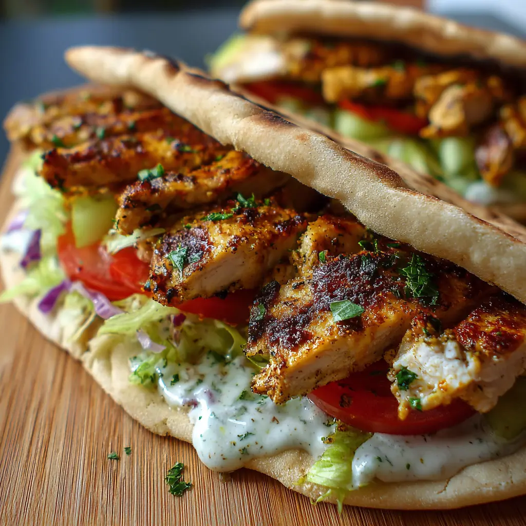 Sándwich de pollo marinado en pan pita
