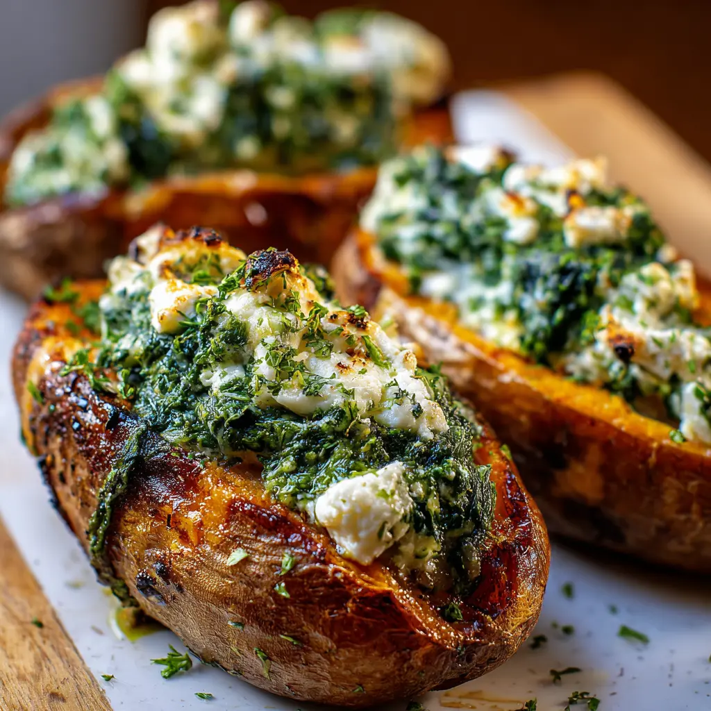 Batatas Rellenas de Espinacas y Ricotta con Aderezo de Hierbas
