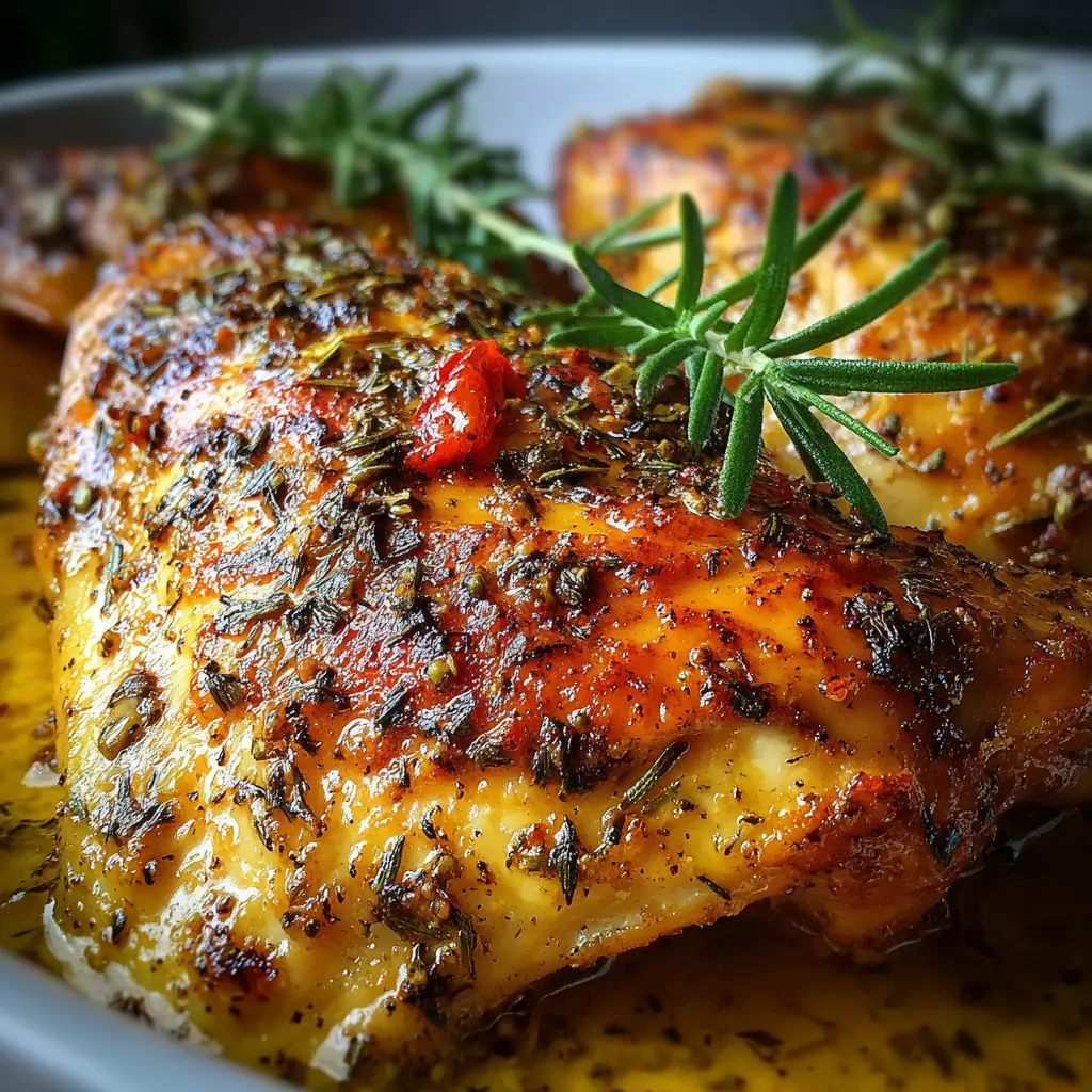 Pollo al horno con mostaza y romero